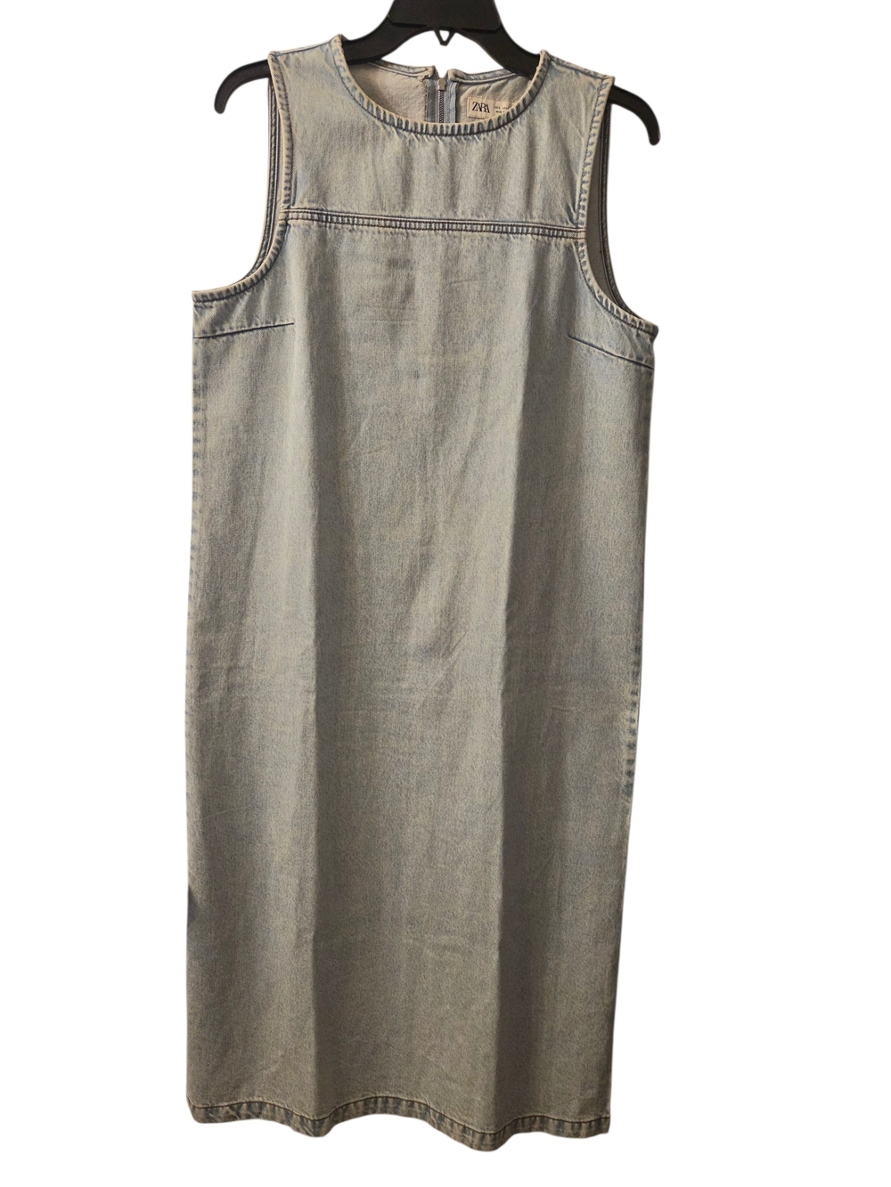 Zara Light Wash Denim Relaxed Midi Jeans Dress